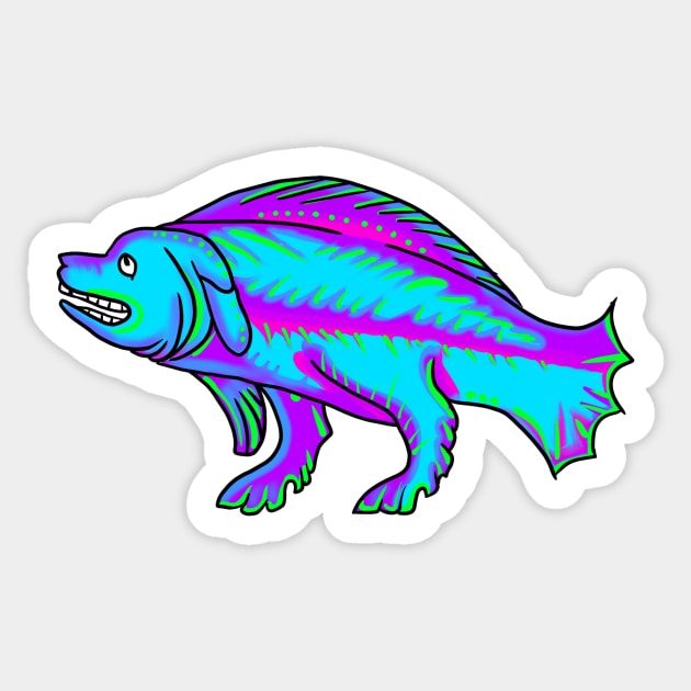 Bad Medieval Art 90's Retro Rainbow Frank Style Dog Fish Creature Sticker by JamieWetzel